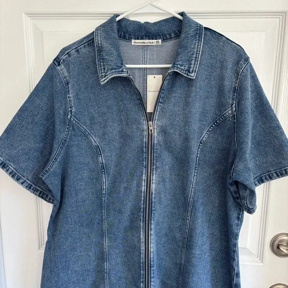 NWT Abercrombie & Fitch Denim Full Zip-Front Short Sleeve Dress Size XXL - Picture 3 of 6